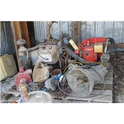 PALLET WITH MOTORS, PARTS, CHAINS, ETC