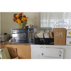 4 BOXES OF CD'S, BOOKS, MICROWAVE & CLOCK RADIO