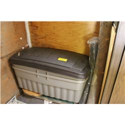 2 PLASTIC TOTE BINS WITH LIDS