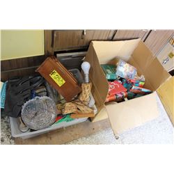 2 BOXES HOUSEWARES, LAMPS, PURSES, CHRISTMAS DECORATIONS, COMPUTER, CPU, PRINTER, ETC