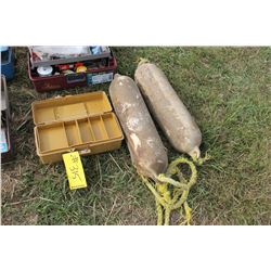 FISH TACKLE, RODS, NETS, BUOYS (HUGE AMOUNT OF HOOKS - APPROX 6 BOXES)