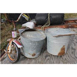 ANTIQUE TRICYCLE & 2 WATER CANS