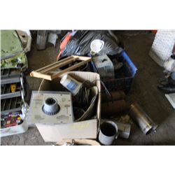 LIFE JACKETS, MISC BOXES, PIPE CLAMPS, C-CLAMPS, SHARPENING STONE, PEDAL FOR BOAT SEAT