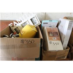 2 BOXES PICTURE FRAMES, VANITY LIGHT, VANITY MIRROR & TOWEL RACK