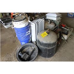 VENT TRAILER CORES, PROPANE TANK, HEATERS, PAILS