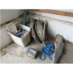BLUE CORD, GUN CASE, TOTE C/W HOSE, BARREL LID, BATTERY