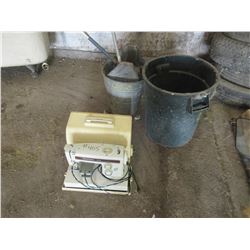 KENMORE SEWING MACHINE & CASE, METAL MOP PAIL WITH WRINGER, GARBAGE CAN