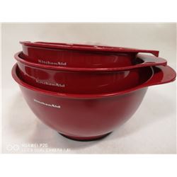SET OF 3 RED KITCHEN AID MIXING BOWLS