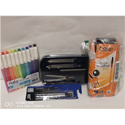 LOT OF STATIONARY SUPPLIES INCL. PENS, DRY ERASE