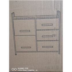 WHITE METAL AND WOOD STAND WITH BASKETS