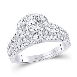Round Diamond Bridal Wedding Ring Band Set 1 Cttw 14kt White Gold - REF-98Y5N