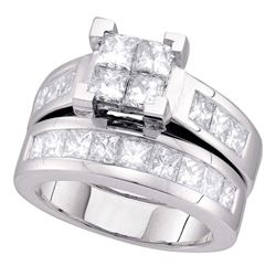 Princess Diamond Bridal Wedding Ring Band Set 3 Cttw 14kt White Gold - REF-340R5X