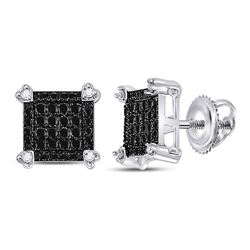 Womens Round Black Color Enhanced Diamond Square Cluster Earrings 1/4 Cttw 10kt White Gold - REF-13F