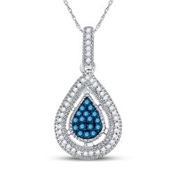 Womens Round Blue Color Enhanced Diamond Teardrop Cluster Pendant 1/5 Cttw 14kt Yellow Gold - REF-15