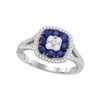 Image 1 : Womens Round Lab-Created Blue Sapphire Cluster Ring 1-1/5 Cttw 18kt White Gold - REF-106H9R