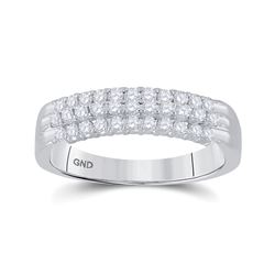 Womens Round Diamond Triple Row Band Ring 1/2 Cttw 10kt White Gold - REF-38N9F