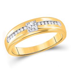 Mens Round Diamond Solitaire Wedding Ring 1/2 Cttw 10kt Yellow Gold - REF-51X9A