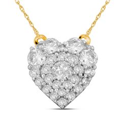 Womens Round Diamond Heart Necklace 1/2 Cttw 10kt Yellow Gold - REF-36X9A