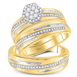His Hers Round Diamond Cluster Matching Wedding Set 3/8 Cttw 10kt Yellow Gold - REF-43R5X