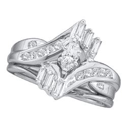 Marquise Diamond Bridal Wedding Ring Band Set 1/2 Cttw 10kt White Gold - REF-43K5Y