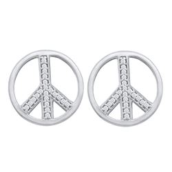 Womens Round Diamond Peace Sign Circle Earrings 1/6 Cttw 10kt White Gold - REF-14R9X