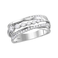 Womens Round Diamond Band Ring 1/2 Cttw 14kt White Gold - REF-54N5F