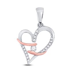 Womens Round Diamond Fashion Heart Pendant 1/8 Cttw 10kt White Gold - REF-9K5Y