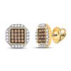 Image 1 : Womens Round Brown Diamond Octagon Cluster Earrings 3/8 Cttw 10kt Yellow Gold - REF-14F9W
