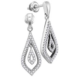 Womens Round Diamond Teardrop Dangle Earrings 1/4 Cttw 10kt White Gold - REF-21M5H