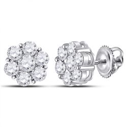 Womens Round Diamond Flower Cluster Earrings 2 Cttw 14kt White Gold - REF-153K5Y