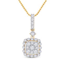 Womens Round Diamond Square Dangle Cluster Pendant 1/2 Cttw 14kt Yellow Gold - REF-27H9R