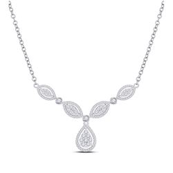 Womens Round Diamond Teardrop Necklace 3/4 Cttw 10kt White Gold - REF-47H9R
