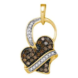 Womens Round Brown Diamond Heart Pendant 1/3 Cttw 10kt Yellow Gold - REF-10K5Y