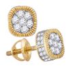Image 1 : Mens Round Diamond Fluted Flower Cluster Earrings 1 Cttw 10kt Yellow Gold - REF-43K5Y