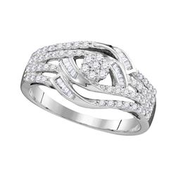 Round Diamond Cluster Bridal Wedding Engagement Ring 1/2 Cttw 10kt White Gold - REF-24W9K