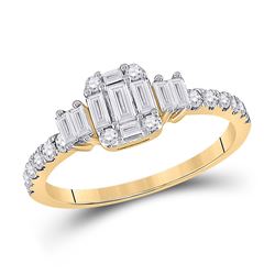 Womens Baguette Diamond Cluster Ring 5/8 Cttw 14kt Yellow Gold - REF-52A9M
