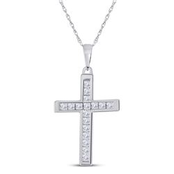 Womens Princess Diamond Cross Pendant 1/3 Cttw 10kt White Gold - REF-19F9W
