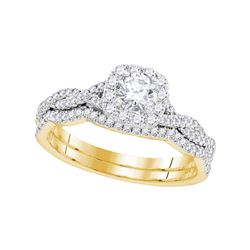 Round Diamond Twist Bridal Wedding Ring Band Set 5/8 Cttw 14kt Yellow Gold - REF-74N9F