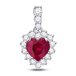 Womens Heart Ruby Solitaire Pendant 3/8 Cttw 10kt White Gold - REF-14M9H