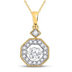 Womens Round Diamond Moving Twinkle Solitaire Pendant 1/3 Cttw 10kt Yellow Gold - REF-25N9F