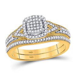 Round Diamond Bridal Wedding Ring Band Set 1/3 Cttw 10kt Yellow Gold - REF-30X5A