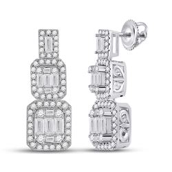 Womens Baguette Diamond Dangle Earrings 1-1/3 Cttw 14kt White Gold - REF-104Y9N