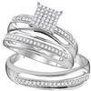 Image 1 : His Hers Round Diamond Cluster Matching Wedding Set 1/3 Cttw 10kt White Gold - REF-30A5M
