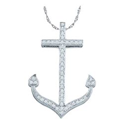 Womens Round Diamond Anchor Nautical Pendant 1/6 Cttw 10kt White Gold - REF-13R9X