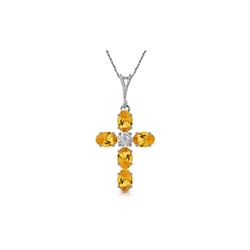 Genuine 1.88 ctw Citrine & Diamond Necklace 14KT White Gold - REF-39Z8N