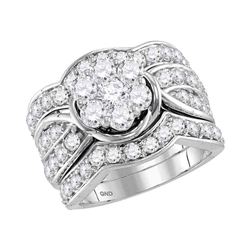Round Diamond Cluster Bridal Wedding Ring Band Set 3 Cttw 14kt White Gold - REF-222F5W