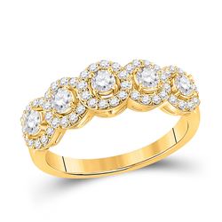 Womens Round Diamond 5-Stone Anniversary Ring 1 Cttw 14kt Yellow Gold - REF-68F5W