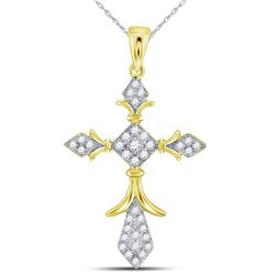 Womens Round Diamond Fleur Cross Pendant 1/4 Cttw 14kt Yellow Gold - REF-17Y5N