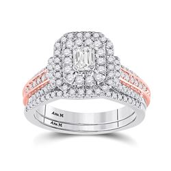 Emerald Diamond Bridal Wedding Ring Band Set 1 Cttw 14kt Two-tone Gold - REF-120X5A