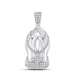 Mens Round Diamond Praying Hands Rosary Charm Pendant 1/4 Cttw 10kt White Gold - REF-27Y9N